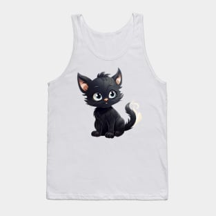 Black Kitten Cartoon Style Tank Top